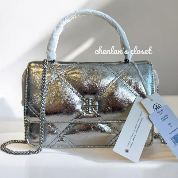 Tory Burch Silver Quilted Crossbody Bag with Chain Strap - Picture 3 of 12